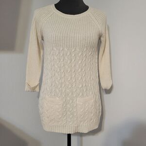 Arizona Jeans Women's Cream Long Sleeves Cable Knit Crewneck Sweater Size L